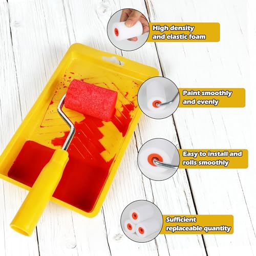 20PCS Paint Brush and Roller Set,Small Paint Roller Set Sponge Applicators, Tray Liner, Mixing Cups & Sticks, Painting Supplies for Cabinet Furniture, DIY All-in-One Paint Tools (2 Inch)