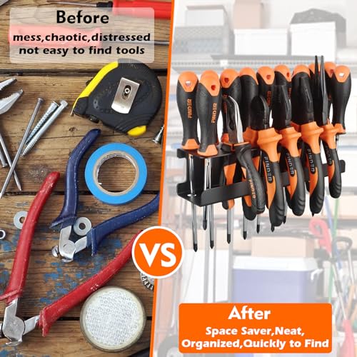MUTUACTOR Screwdriver Organizer Rack Heavy Duty,Magnetic Mount Screwdriver Holder Plier Organizer,Magnetic Tool Holder Storage Holder for Various Screwdrivers Pliers Shears Tool Chest Cart Workbench - style: Black Screwdrivers Holder