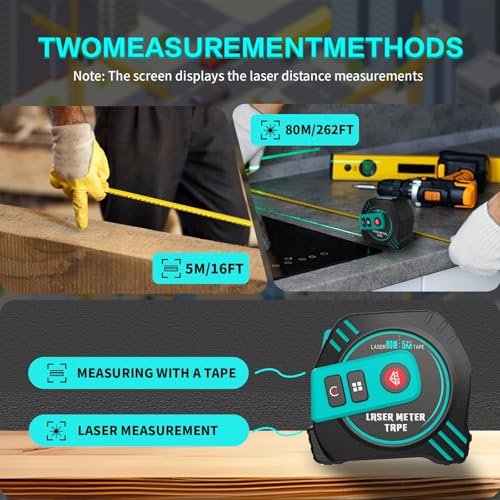 2-in-1 Laser Tape Measure USB-C Recharge 262Ft Laser & 16Ft Tape Green-Beam - color: Green Laser Tape 16ft+262ft