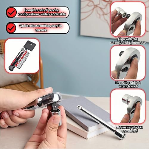 Professional 12PCS 1/4" Drive Metric Socket Wrench Set,90-Tooth Reversible Ratchet Handle,6-Point Shallow Sockets (4-13mm)&4" Extension Bar,CR-V Steel for Automotive,Motorcycle,Bike Repair Tools
