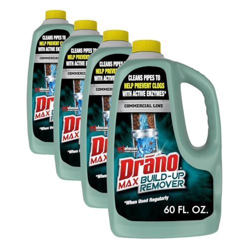 Drano Max Build Up Remover Drain Cleaner, Enzymes & Probiotics Prevents Clogs & Remove Odor-Causing Buildup, Safe for Septic, Toilets & Pipes in Bathroom Drains & Kitchen Sinks, Commercial Line, 60 oz - size: 60 oz (Pack of 4)