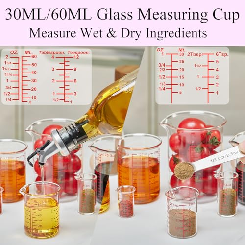 Ackers BORO3.3 Glass Measuring Cup Set, Beaker Style, 7-Piece - size: 5ml/15ml/30ml/60ml/120ml/150ml/250ml