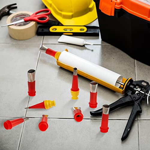 19 Pcs Caulking Finisher Kit, Caulking Nozzle Tips: 14 Reusable Stainless Steel Applicators, 4 Connection Bases Replacement, 1 Glue Needle for Bathroom Kitchen Windows Sink Joint