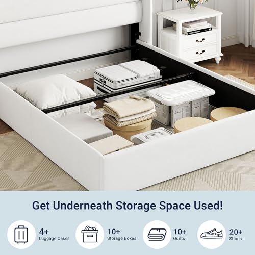 Allewie Full Size Lift Up Hydraulic Storage Bed Frame White - color: White, size: Full, style: Modern