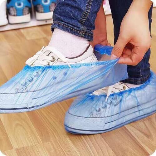 Shoe Covers Disposable Non Slip - Pack of 200 (100 Pairs), Premium Waterproof Shoe Booties for Indoors & Outdoors, Fits Up to Men's 11 & Women's 13, Recyclable Shoe Protectors (Boot Covers Blue).