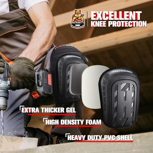 REXBETI Knee Pads for Men, Anti-slip Construction Gel Knee Pads for Work - color: Black