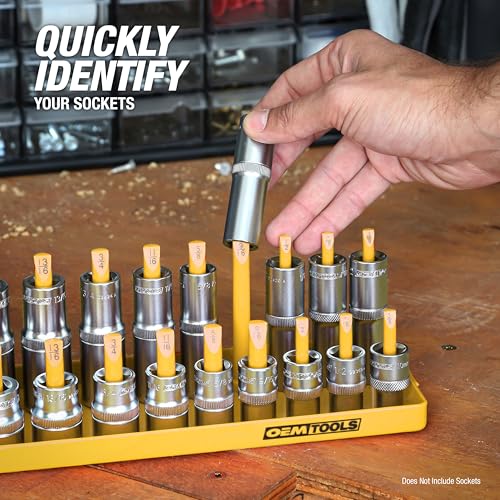OEMTOOLS 22238 6-Pc SAE & Metric Socket Tray Set for Sizes 1/4", 3/8”, 1/2" - color: Black and Yellow
