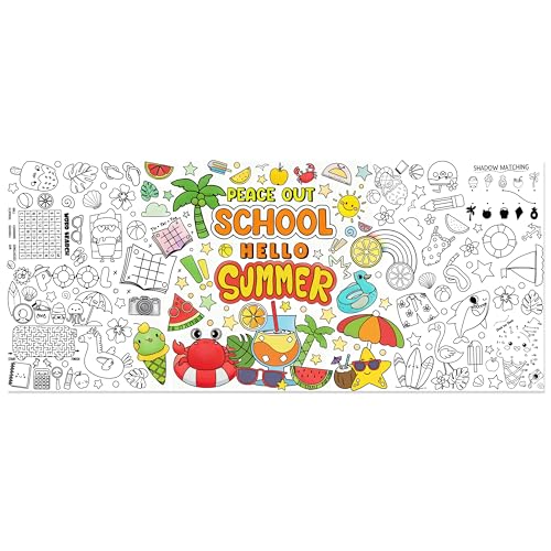 Jumbo End of School Year Coloring Activity Poster - Summer Fun Games DIY Drawing Color-in Paper 55.1 x 23.6 Inch Blank Doodle Art Banner, Home School Educational Event Party Supplies - style: End of School Year (including mini-games)