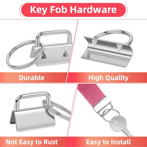40 Sets Key Fob Hardware, 1 Inch Keychain Hardware with Glass Running Pliers for Key Chain, Lanyard & Wristlet Making Supplies (4 Colors)