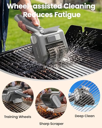 Cordless Electric Grill Brush with LED Light and Front Scraper - color: Silver