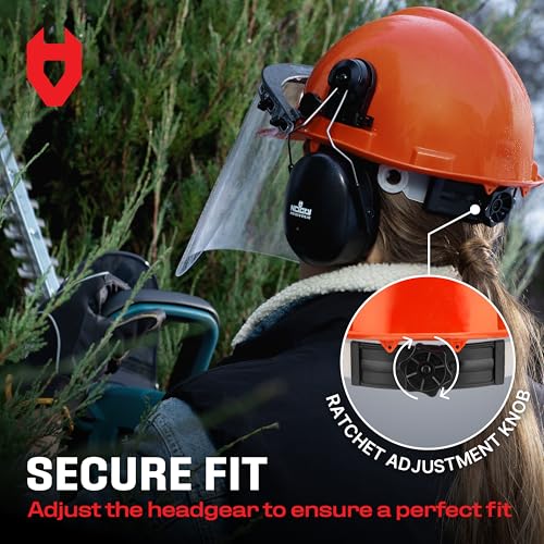 NoCry 6-in-1 Industrial Chainsaw Helmet with Face Shield and Ear Muffs — Mesh & Clear Plastic Visors Included — ANSI Z89.1 Certified — Adjustable Headgear — Ideal for Forestry and Arborist Work - style: Original