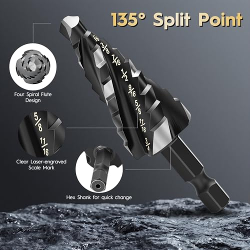 3PCS Titanium Step Drill Bit - Four Spiral Flute HSS Step Bit Set - color: 3PCS Four Spiral