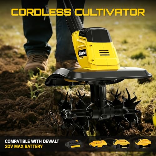 Cordless Garden Tiller Cultivator Compatible with Dewalt 20V MAX Battery, 360 RPM Electric Rototiller, 48 Steel Tines, 9.0" Tilling Width, 6.6" Depth, Rotary Tiller for Lawn/Gardening/Soil(Tool Only)