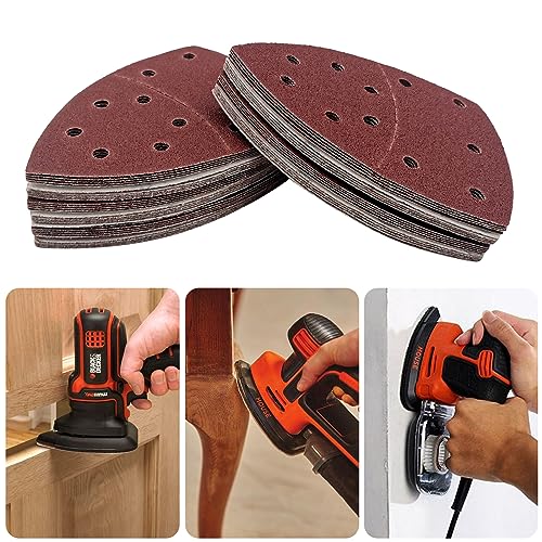 50 PCS Mouse Detail Sander Sandpaper, 60 Grit Palm Sander Sandpaper 11 Holes Hook and Loop Sander Pads Triangular Sanding Sheets Abrasive Sanding Paper for Mouse Sander - size: 60 Grit