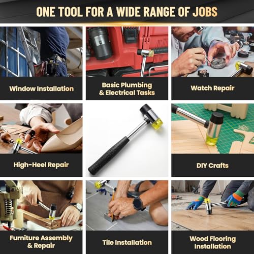 25mm Double-Faced Rubber Mallet Hammer – Soft Non-Marring Rubber Head, Lightweight & Shockproof with Non-Slip Handle, Durable Scratch-Free Tool for Jewelry, Leather, Flooring, Tile & DIY