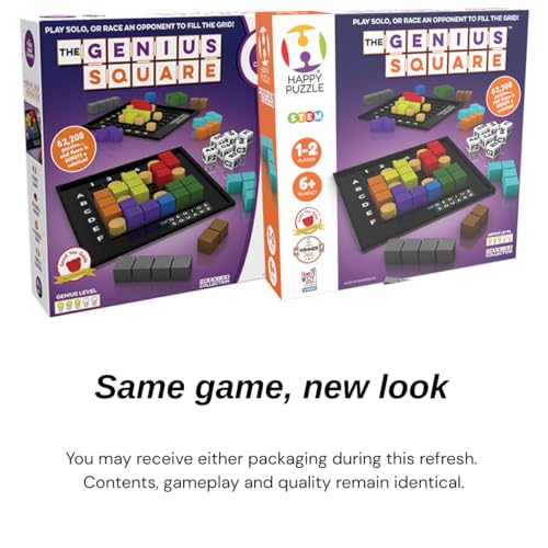 The Genius Square from the Happy Puzzle Company | Game of the Year Award Winner | 60000+ Solutions | STEM Puzzle Game for 1-2 Players | Ages 6 - Adult | Roll the dice and Race to Fill the Grid!