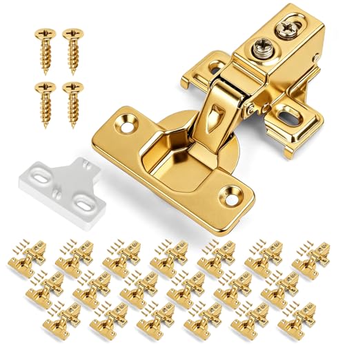 Mousike 20 Pack (10 Pair) Soft Close Cabinet Hinges, 1/2 Overlay Soft Close Hinges for Kitchen Cabinet, Stainless Steel, Built-in Damper, 100 Degree Opening Angle, 6 Way Adjustment (Gold) - color: Gold, size: 20 Pack