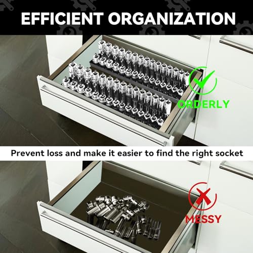 AIUITIO Socket Organizer Tray Set,8-Piece Socket Holder Set Includes 2PCS 1/4", 4PCS 3/8", 2PCS 1/2" Drive Metric SAE Socket Trays, Store 226 Pieces Standard and Deep Sockets - size: 226 Socket Capacity