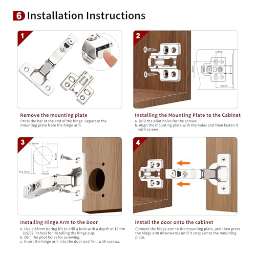 10 Pcs Full Overlay Frameless Soft Close Cabinet Hinges,105° 3-Way
