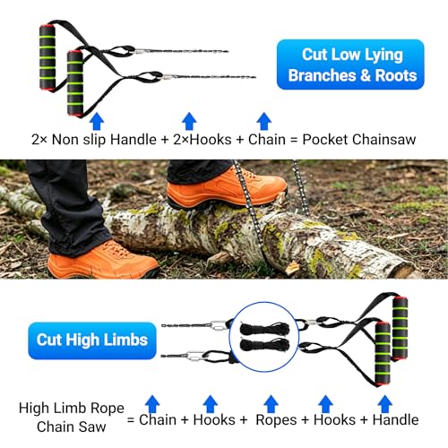 Upgrade Loggers Art Gens Rope Saw for Tree Limbs, 55" Hand Rope Chain Saw with 72 Sharp Teeth & 46 Feet Ropes Kit for Camping Survival and Tree Pruning - size: 48 inch