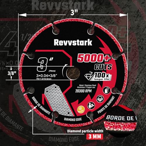 3 Inch Cut Off Wheel Diamond Cutting Wheel for Metal 3/8" Arbor | Angle Grinder Cutting Disc, Cut Off Wheel 3 Inch for Metal with 5000+ Cuts on Rebar, Steel, Iron and INOX - style: 3"x3/8in.