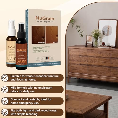 NuGrain Wood Repair Kit, Professional Wood Floor Scratch Repair, Floor Cover Nicks and Scratches, Hides Minor Defects, Restore a Finish for Wood