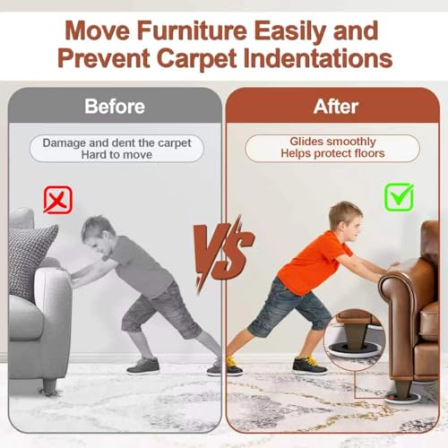 Furniture Sliders for Carpets - Anti-Slip Groove for More Secure Grip - size: 4.3in Round 4Pack