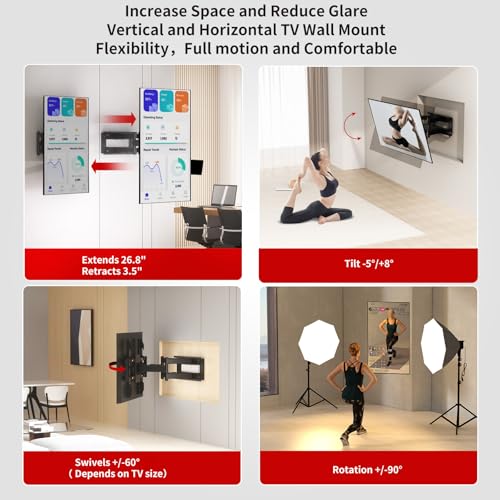 Full Motion TV Wall Mount for 50-90", Hold 264 lbs, ±90° Rotation - size: 50-90 inch