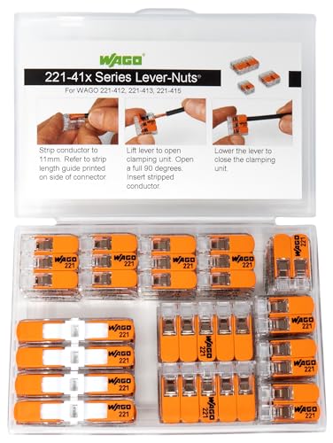 WAGO 221 Lever Nuts 28pc Compact Splicing Wire Connector Assortment with Case | Includes 221-2401, 221-412, 221-413, 221-415 - size: 28pc Kit