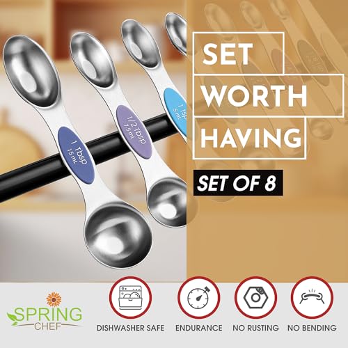 Spring Chef Stainless Steel 8 Magnetic Measuring Spoons Set, Winter Frost - color: Winter Frost, size: 1-Pack