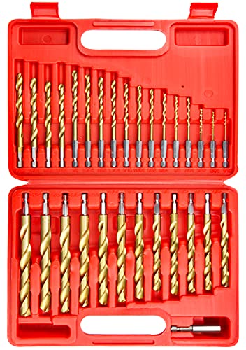 30 Pcs Impact Twist Drill Bit Set，1/16"-1/2" Hex Shank Hss Titanium Drill Bits，Fit for Metal/Wood/Plastic Sink