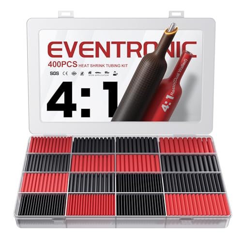 Eventronic 4:1 Heat Shrink Tubing Kit, 400PCS Adhesive Lined Tubing - color: BlackRed