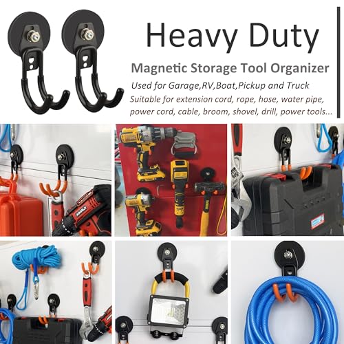 ULIBERMAGNET Garage Magnetic Hooks, 4 Pack Black Heavy Duty Large J Hooks with Magnet, Black Strong Anti-Slip Coating Magnet Hooks for Garden Tools, Ropes,Drill,Metal Cabinet,Pegboard - style: 2.59INCH 4PACK Black Medium J Hooks