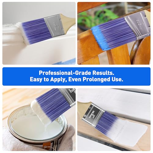 Paint Brushes, 8 Pack, Paint Brush Set, Paint Brushes for Walls, Wood, Stain, Furniture, Flat & Angle Brushes for Latex and Oil Paints, Interior & Exterior Home Improvement