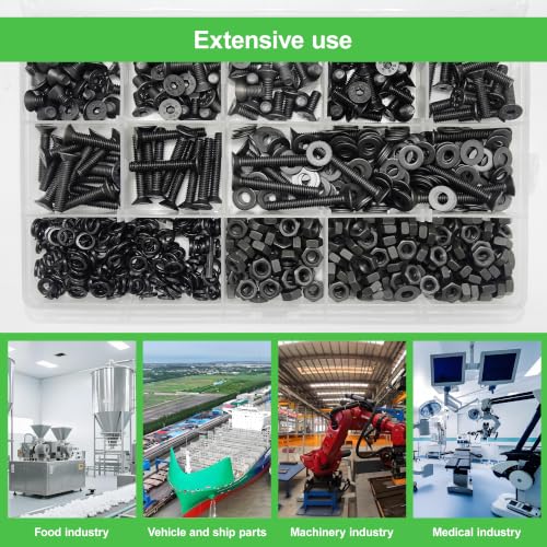680Pcs M4 Countersunk Flat Head Phillips Machine Screws Assortment Kit, Nuts Washers with Screwdriver, M4x6/8/10/12/16/20/25/30mm for Electronics & Machinery - size: M4-680Pcs