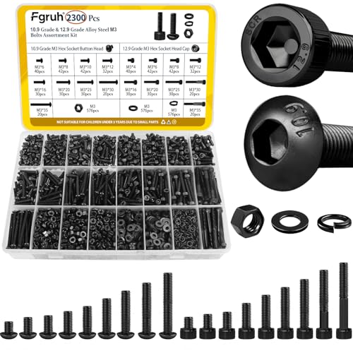 1500PCS M4 Hex Socket Head & Button Head Screws Nuts Assortment Kit - size: M3 2300pcs