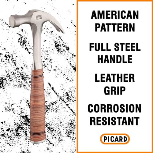 Picard Full-Steel Claw Hammer 800g – American Pattern, Nail Puller, Forged Alloyed Steel Head, Bell Pattern, Leather Grip Resistant to Twisting, 13 oz. – 0079100-13 - size: 800g