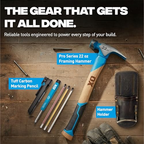 OX Pro Framing Hammer 22 oz MIlled Face with Curved Hickory Wood Handle Hammer wit Rubber Handle Grip - Martillos De Construccion - style: 22-oz Hammer + Grip
