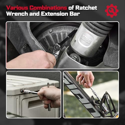 Geinxurn 60Pcs 180° Pivoting Flex Head T-Handle Ratchet Wrench Set, 72-Tooth 1/4" Reversible Ratchet with Extension Bar, Socket Adapter & 1" Impact Screwdriver Bits (Phillips/Torx/Hex) for DIY - size: 60pcs-Changeable