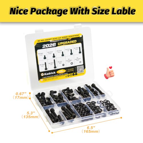 KADRICK 125PCS M6 Screws Kit,Hex Socket Head Cap Bolts Nuts Washers Kit - size: M6 125Pcs