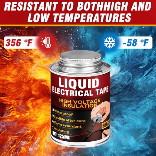Liquid Electrical Tape, 125ML Waterproof Black Insulating Glue for Wires, Cables, Plugs, Circuit Boards, Automotive, Marine Applications, Quick Dry, Replaces Traditional Insulation Tape, Wire Glue