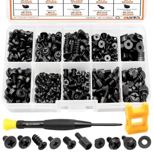 mankk 400PCS PC Screws & Standoffs for Motherboard SSD Fan Case DIY Repair - color: Black