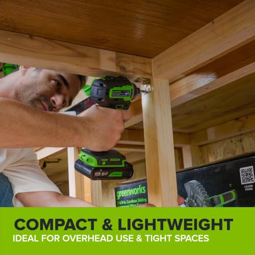 Greenworks 24V Brushless Cordless Impact Driver (1950 in-lbs.), 1/4" Hex Collet, 2.0Ah USB-C Battery, 30W USB-C Charger & 3.3FT Braided Cable, Compatible with iPhone/iPad/Samsung & More - size: 1950 in-lbs Impact Driver