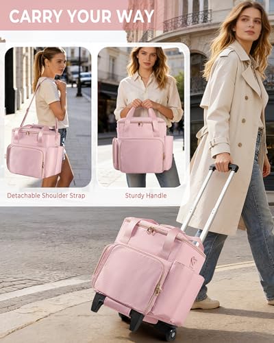 Rolling Hair Tools Travel Bag, Hairstylist Bag with Wheels, Pink - color: Pink