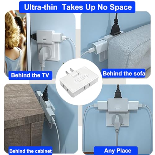 3 Pack Rotating Plug Adapter,2 Prong Flat Outlet Splitter Plug Extender - size: 2 Prong 3 Pack