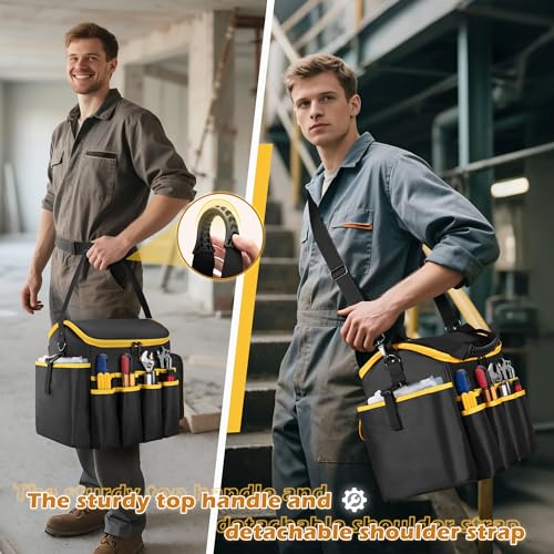 Marscamd Heavy Duty Tool Bag with a Detachable Divider & Multiple Pockets