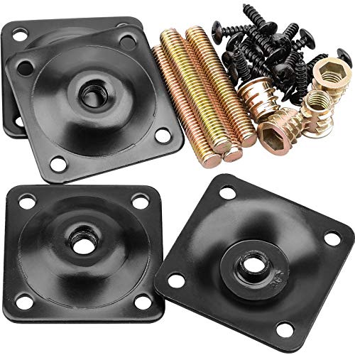 Anwenk Leg Mounting Plates, Furniture Leg Attachment Plates T-Plate 5/16" (M8) Sofa Legs with Hanger Bolts,Screws,Strengthen Weak Furniture Repair Damaged Sofa Couch Seat,Set of 4,Black - color: M8-black