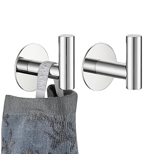 JQK Self Adhesive Towel Hook Chrome, No Drill Stick on Coat Robe Clothes Wall Hook for Bathroom Kitchen Garage 2 Pack, 304 Stainless Steel Polished Steel, ATH110-CH-P2 - color: Polished Steel, size: 2 Pack
