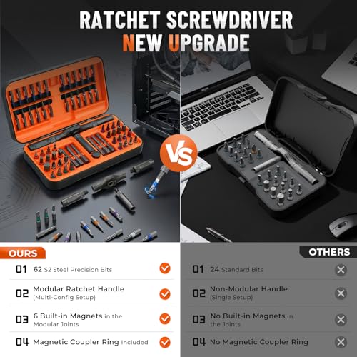 66 in 1 Magnetic Ratchet Screwdriver Set, Professional S2 Steel Precision Tool Kit with Magnet Case, Ratcheting Driver for Furniture Assembly, Electronics,Laptop Repair, DIY Enthusiasts, Men Dad Gift