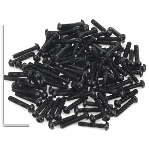 105 Pieces M2 x 10mm Button Head Socket Cap Screws, Thread Pitch 0.4mm, Sutemribor M2 Black Screws, 10.9 Grade Alloy Steel, Black Oxide Finish, Fully Threaded - size: M2 x 10mm, style: Button Head